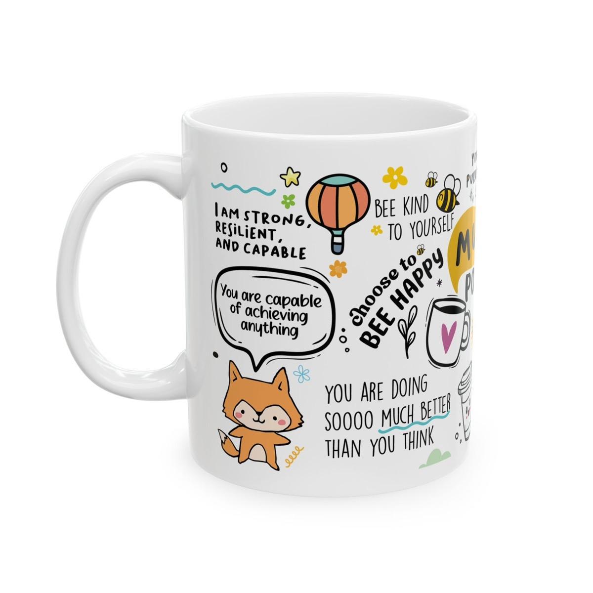Mug of positivity for mental health and anxiety with affirmations - cup, drinkware tumblers bottles ceramic reusable reuse coffee washable t