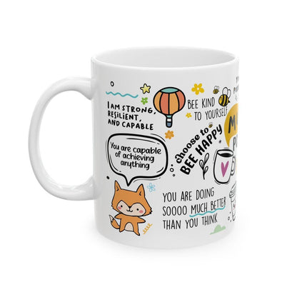 Mug of positivity for mental health and anxiety with affirmations - cup, drinkware tumblers bottles ceramic reusable reuse coffee washable t