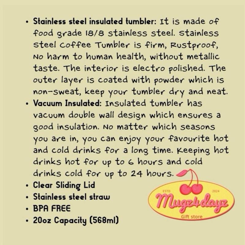 Personalised cute tumbler - 20oz capacity for hot and cold drinks - perfect for girly birthday, mother’s day, xmas and christmas secret sa