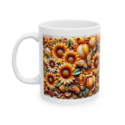 Autumn harvest sunflower butterflies 3d design mug - perfect for coffee and tea drinkware tumbler cup washable ceramic reuse reusable xmas m
