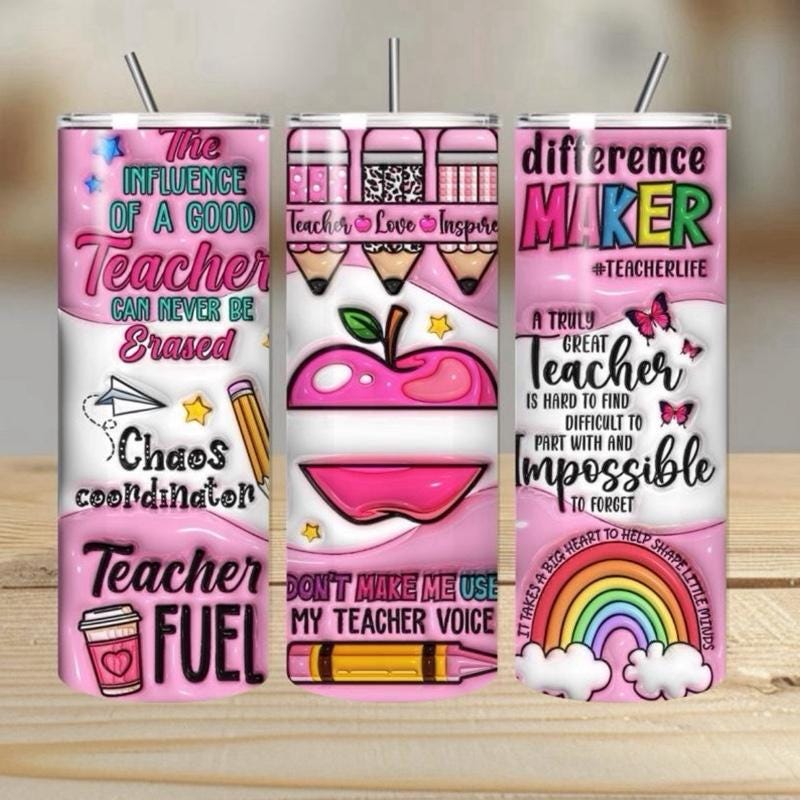 Cute girly teacher tumbler - perfect gift for the classroom - 20oz - mug, drinkware flasks bottled water bottles portable teacher gifts scho