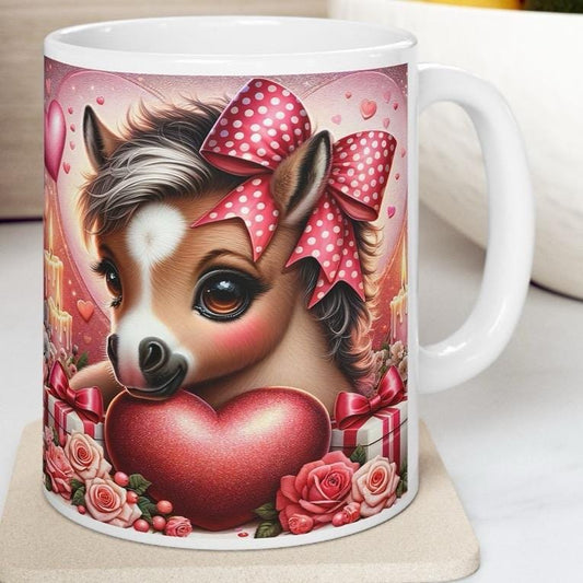 Valentines horse pony heart mug - perfect gift for boyfriend, girlfriend, or wife - drink, drinkware cup tumblers xmas christmas washable re