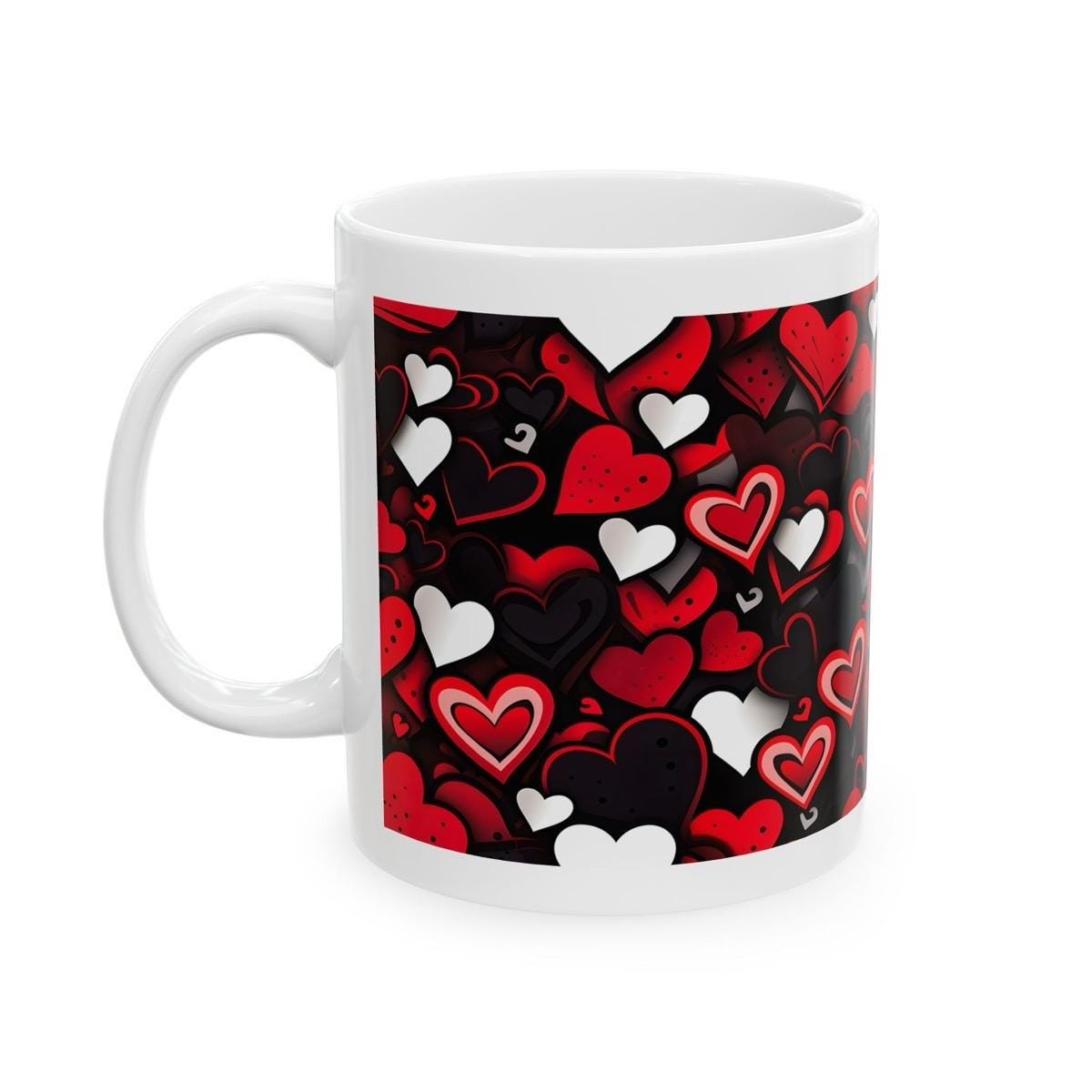 Black white red hearts mug - perfect valentine's or xmas gift for girlfriend or boyfriend drinkware reusable washable coffee tumbler reuse c