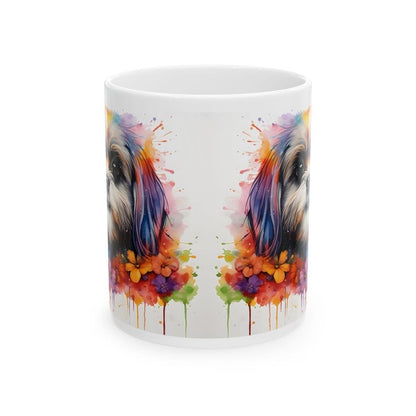 Shih tzu floral art mug - perfect xmas christmas gift for dog lovers - puppy drinkware washable tumbler coffee cup reusable reuse ceramic te
