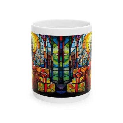 Stained glass christmas mug - secret santa stocking filler gift - drinkware tumbler cup reusable reuse washable ceramic coffee xmas mugs tea