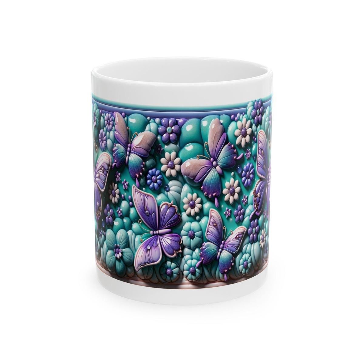 Turquoise purple 3d butterfly mug - perfect for drinking - drinkware washable reusable coffee cup reuse tumbler ceramic xmas mugs tea