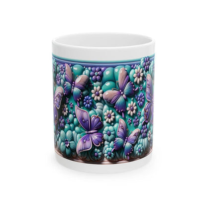 Turquoise purple 3d butterfly mug - perfect for drinking - drinkware washable reusable coffee cup reuse tumbler ceramic xmas mugs tea