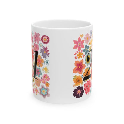 Flowery 21st birthday mug - perfect gift for celebrating - drinkware, tumblers ceramic cup washable reuse reusable coffee  girly cute friend