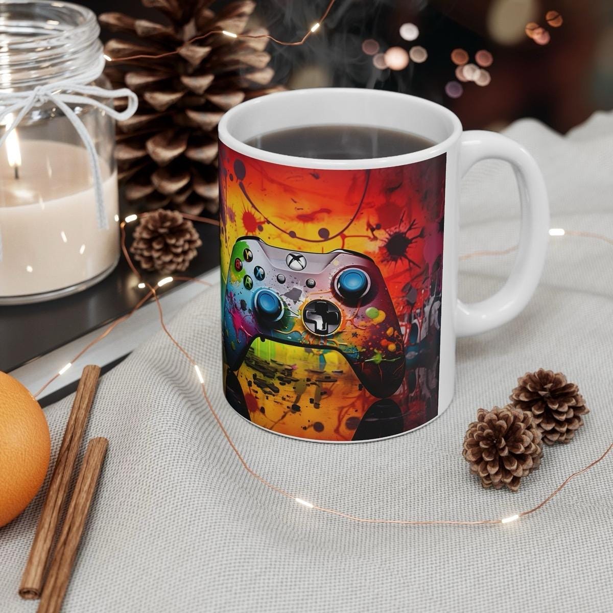 Xbox lover style gamer mug with neon design - perfect for gaming and coffee lovers - drinkware - cup tumblers washable ceramic reuse reusabl