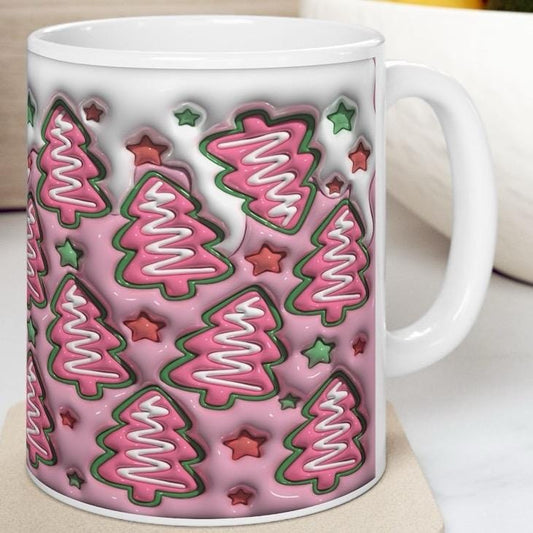 3d mug of pink christmas tree for hot and cold drinks - drinkware, cup reusable tumblers ceramic washable bottles reuse coffee fun mugs xmas