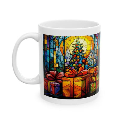 Stained glass christmas mug - secret santa stocking filler gift - drinkware tumbler cup reusable reuse washable ceramic coffee xmas mugs tea