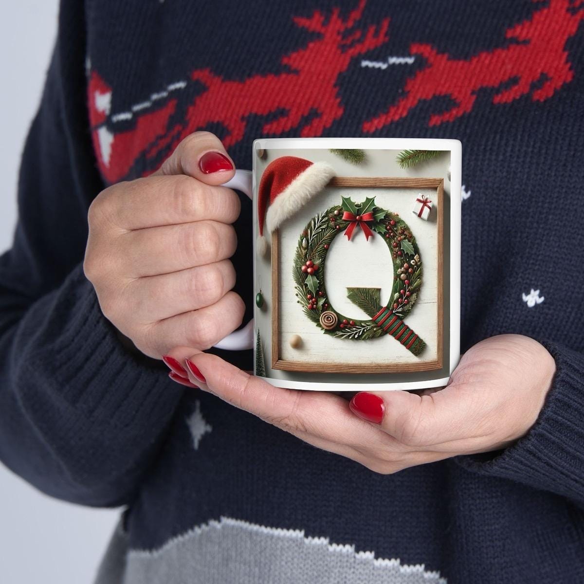 Personalised 'q' edition christmas mug - unique gift for xmas - stocking filler - drinkware washable reusable reuse ceramic cup tumbler coff