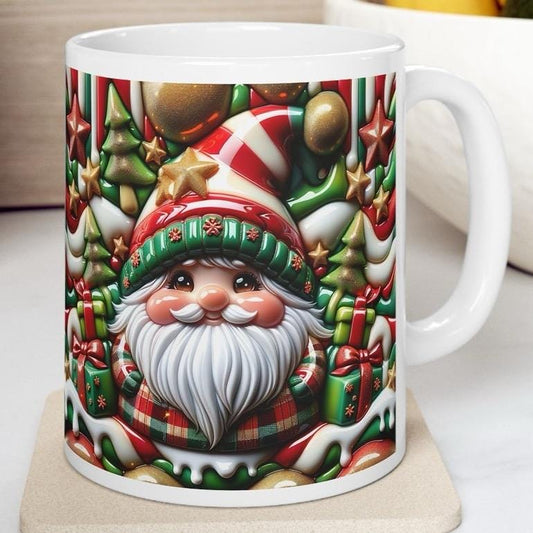 3d sparkly festive tartan santa mug - cozy holiday design with red and green accents - perfect christmas gift drinkware reusable reuse coffe