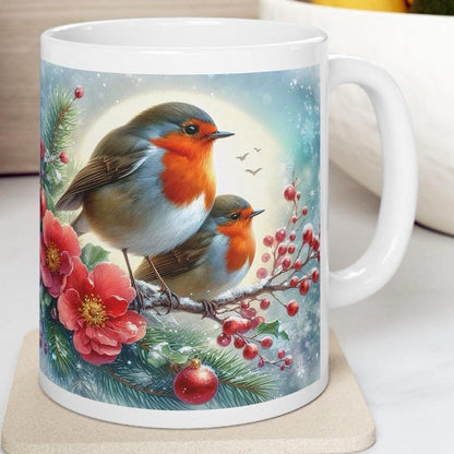 Robin cute christmas mug - perfect for your morning beverage - drinkware, cup tumblers reusable bottles washable reuse coffee ceramic xmas m