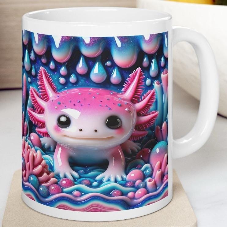 Pink axolotl cute underwater 3d mug for coffee and tea - perfect for your morning drinks - drinkware, tumblers cup reusable washable ceramic