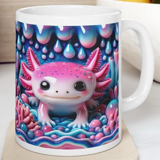 Pink axolotl cute underwater 3d mug for coffee and tea - perfect for your morning drinks - drinkware, tumblers cup reusable washable ceramic