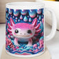 Pink axolotl cute underwater 3d mug for coffee and tea - perfect for your morning drinks - drinkware, tumblers cup reusable washable ceramic