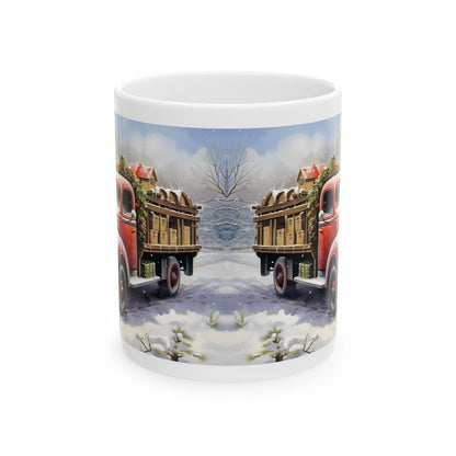 Retro red truck christmas mug - perfect secret santa gift for stocking fillers drinkware reusable reuse washable tumbler ceramic cup xmas mu