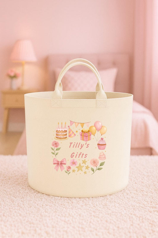 Personalised birthday gift basket storage Felt Trug, perfect gifts girls kids gift fun storage basket trugs toy storage cute friend mum