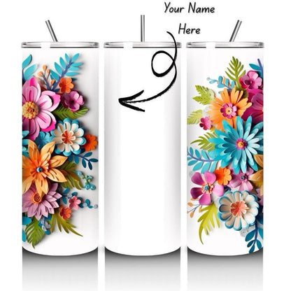 Personalised tumbler floral style 20oz - perfect for on-the-go hydration - vacuum flask - cup drinkware mug bottles water bottles bottled po