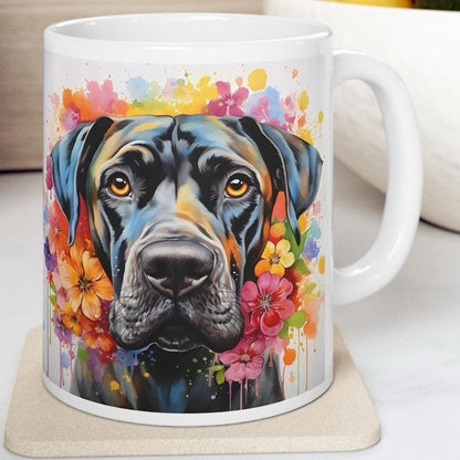 Great dane floral art mug for dog lovers - xmas christmas gift - perfect for coffee and tea - tumblers, drinkware cup washable reusable reus