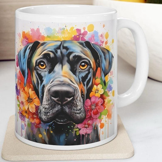 Great dane floral art mug for dog lovers - xmas christmas gift - perfect for coffee and tea - tumblers, drinkware cup washable reusable reus