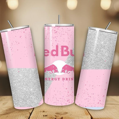 Red bull tumbler 20oz - pink glitter style ‘naughty bitch energy’ ‘unleash your slay’ perfect for on-the-go hydration - vacuum flask