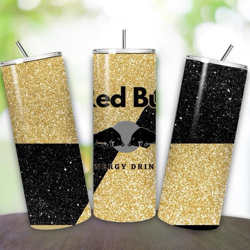Red bull tumbler 20oz - gold glitter style ‘naughty bitch energy’ ‘unleash your slay’ perfect for on-the-go hydration - vacuum flask