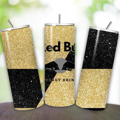 Red bull tumbler 20oz - gold glitter style ‘naughty bitch energy’ ‘unleash your slay’ perfect for on-the-go hydration - vacuum flask