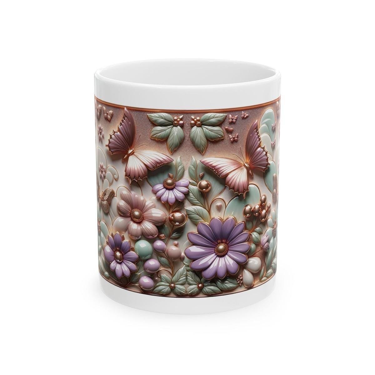 Metallic butterfly 3d mug - perfect for coffee and tea - drinkware, tumblers cup ceramic bottles washable reusable reuse xmas mugs festive c