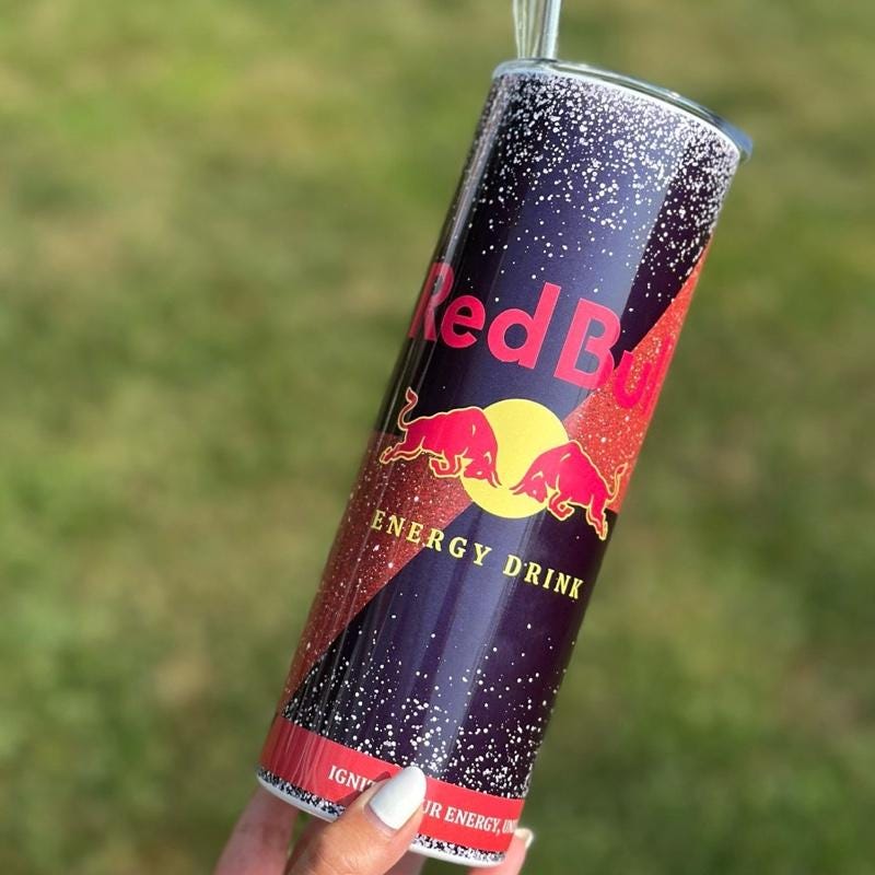 Red bull tumbler 20oz - black red glitter style ‘naughty bitch energy’ ‘unleash your slay’ perfect for on-the-go hydration - vacuum