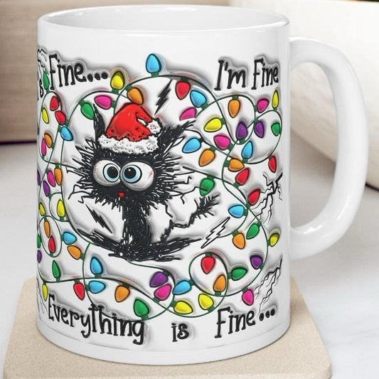 Funny cat mug - i’m fine everything is fine drinkware cup tumblers reusable washable ceramic coffee reuse mugs xmas tea mean festive obses