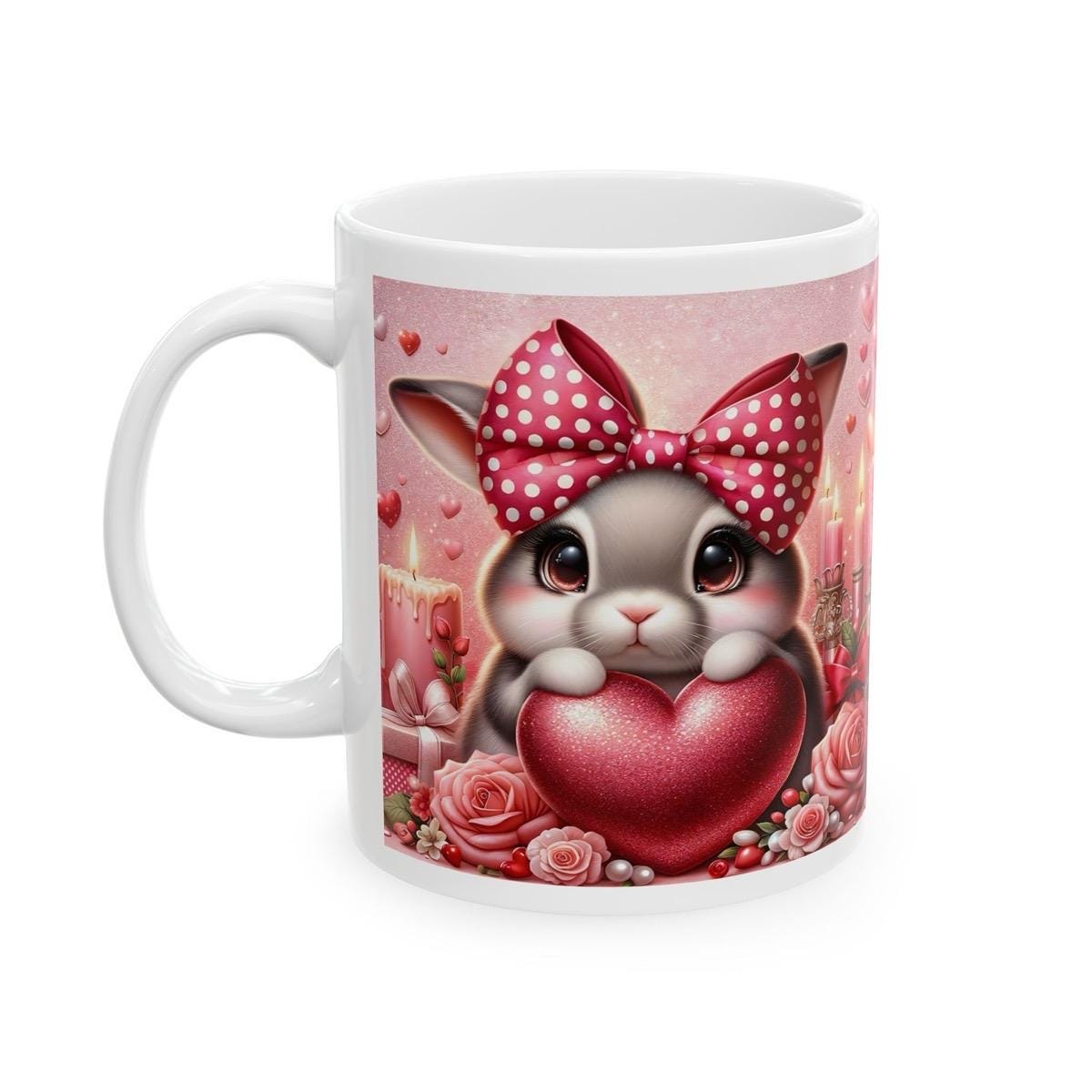 Cute bunny rabbit mug - reusable valentine's xmas gift for christmas - drinkware tumblers cup bottles washable reuse ceramic portable coffee