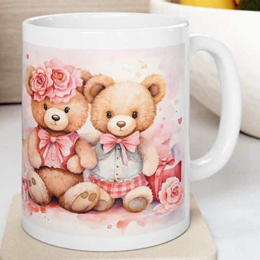 Two cute bear mug - valentines - xmas christmas - mugs gifts - perfect for drinks - drinkware, tumblers reusable cup reuse washable ceramic