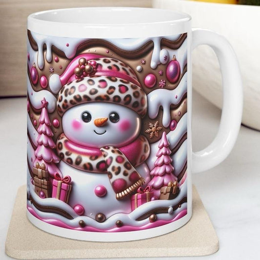 3d snowman christmas mug – cosy winter design with pink and purple accents, perfect festive gift! drinkware reusable tumbler washable reus