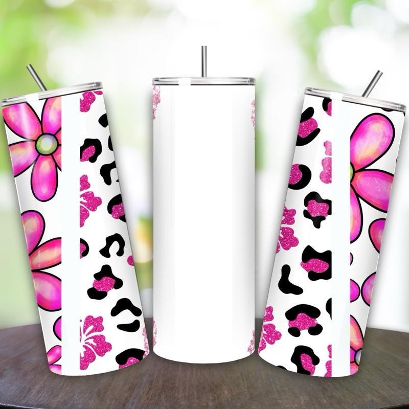 Personalised tumbler floral leopard print style 20oz - perfect for on-the-go hydration - vacuum flask - cup drinkware mug bottles water bott