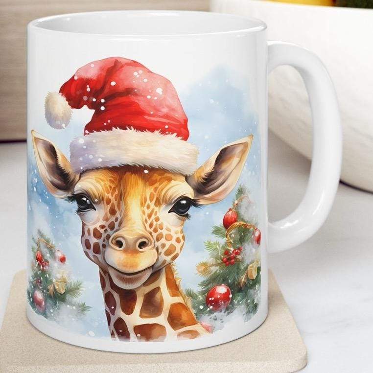 Funny christmas giraffe mug - cute gift stocking filler secret santa - perfect for office stationery supplies drinkware washable tumbler reu