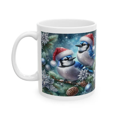 Blue birds christmas mug - perfect for the festive season - tumblers, drinkware cup reusable washable reuse ceramic bottles coffee xmas mugs