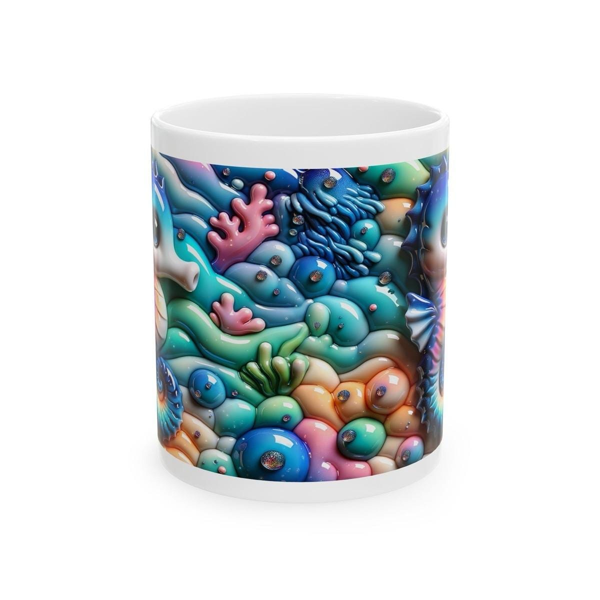 Seahorse serenity cute 3d mug - perfect for your morning drinks - drinkware, tumblers cup bottles washable reusable reuse ceramic coffee xma