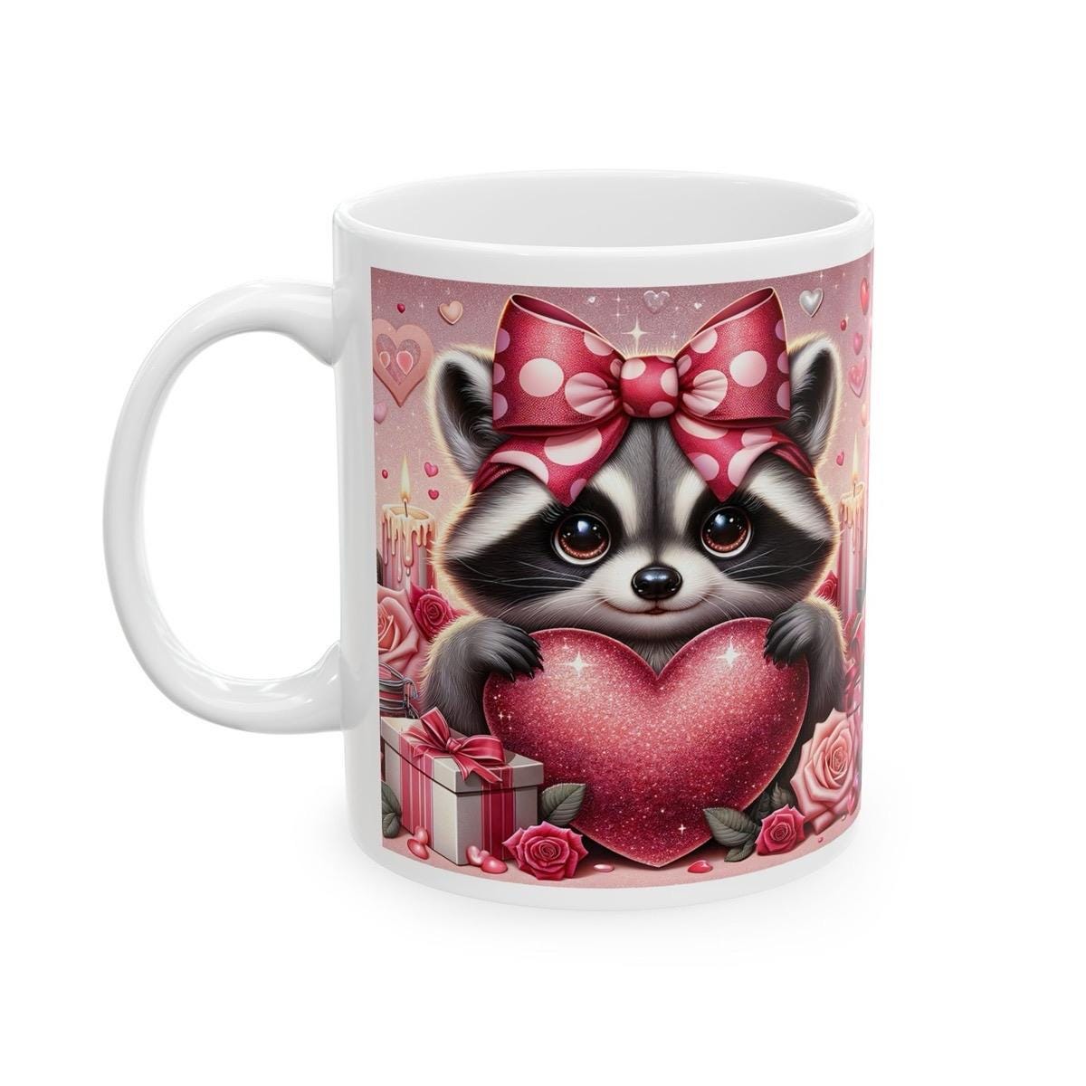 Cute raccoon valentine's day mug - perfect gift for any occasion - drinkware, tumblers cup heart design reusable washable coffee reuse ceram