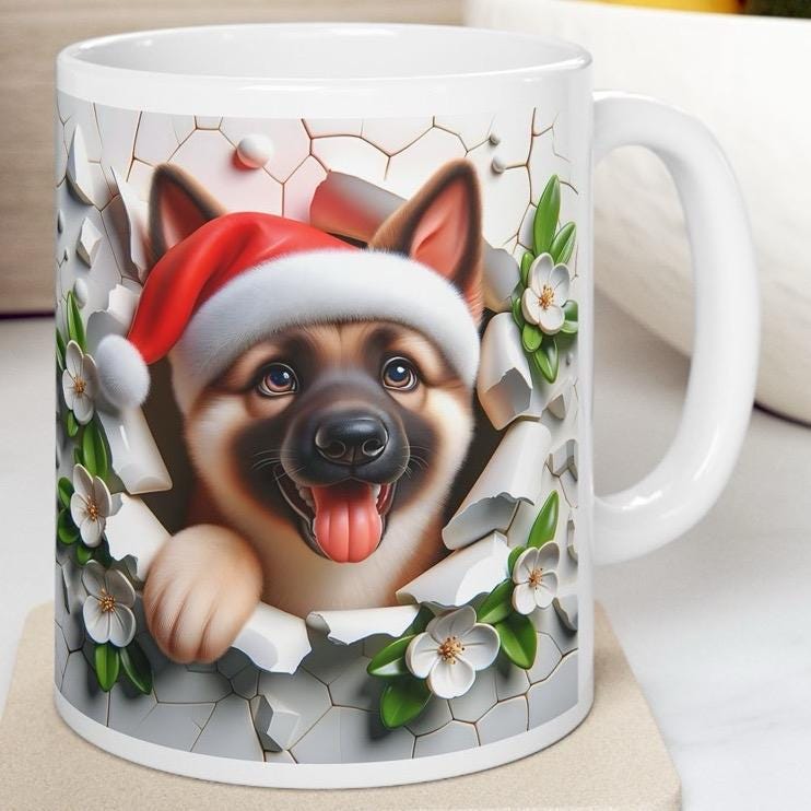 German shepherd christmas mug - cute gift for dog lovers - tumblers, drinkware cup coffee ceramic washable bottles reuse reusable novelty mu