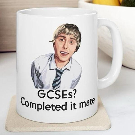Funny mug - inbetweeners gcse completed it mate mug - funny inbetweeners jay cartwright gift coffee mug drinkware washable reusable tumbler