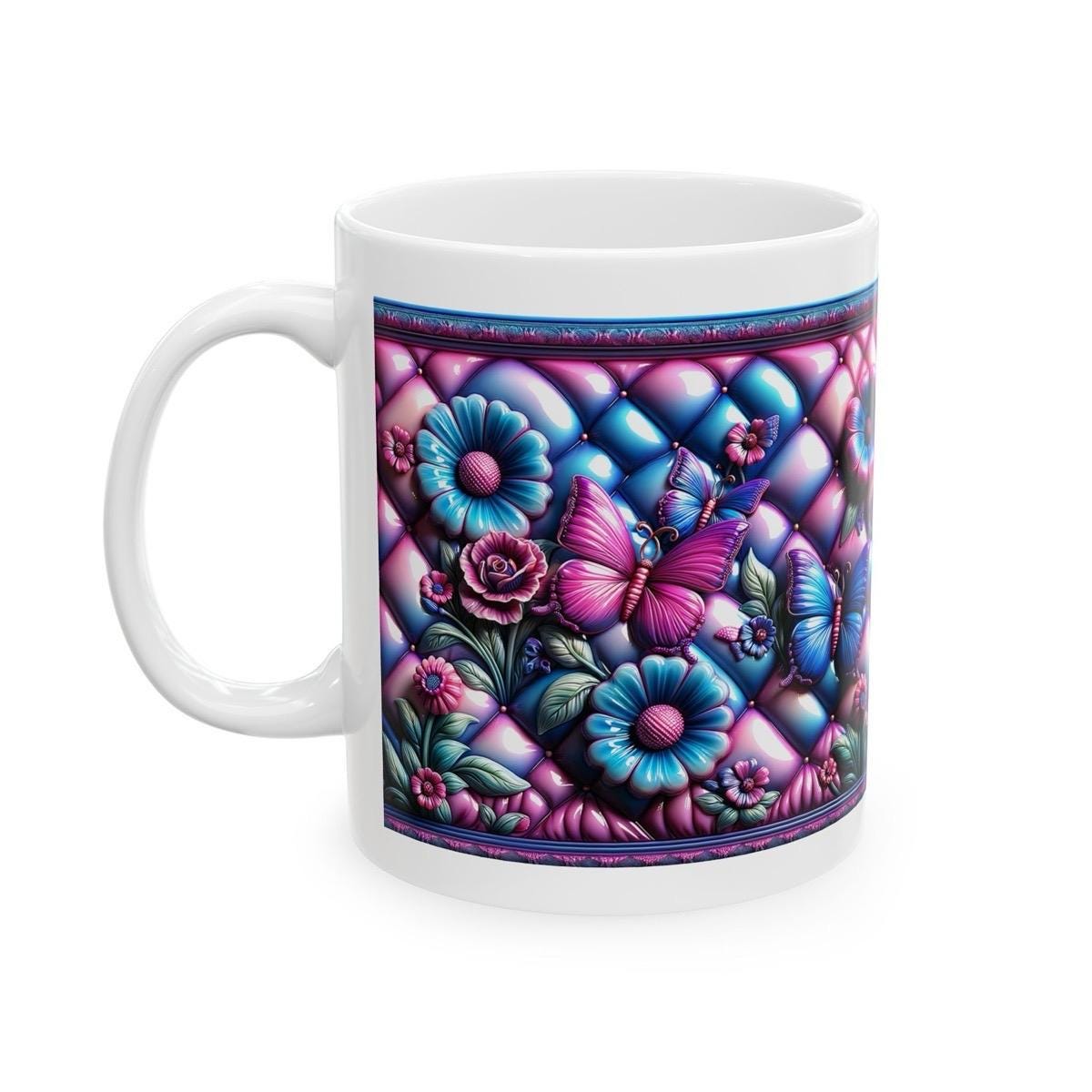 Pink blue butterfly 3d mug - perfect for your morning drinks - drinkware, tumblers cup bottles reusable washable coffee reuse ceramic xmas m