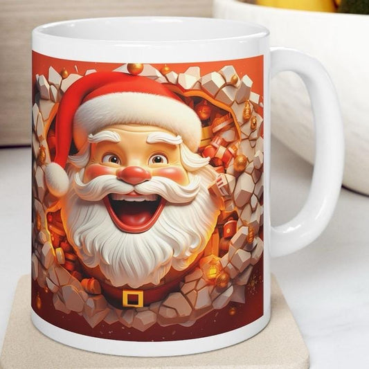 Santa 3d mug - christmas secret gift stocking filler drinkware reuse reusable washable tumbler ceramic coffee cup neutral mugs xmas tea fest