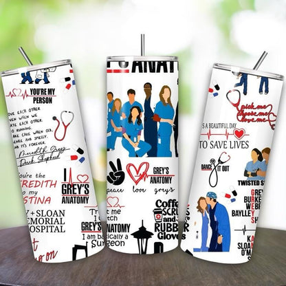 Grey’s anatomy tumbler 20oz - perfect for on-the-go hydration - vacuum flask - cup drinkware mug bottles water bottles bottled portable gi