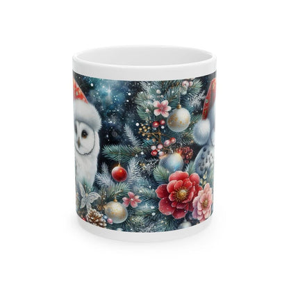Cute white owl christmas mug - perfect for hot drinks - drinkware, cup tumblers reusable washable coffee ceramic reuse xmas mugs tea festive