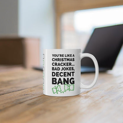 Funny christmas mug - christmas cracker joke, perfect for the holiday season, drinkware - cup ceramic coffee printed tea tumbler reuse reusa