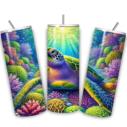 Turtle cute water sea ocean tumbler 20oz - wildlife style stainless steel vacuum flask cup drinkware mug bottles portable gifts insulated th