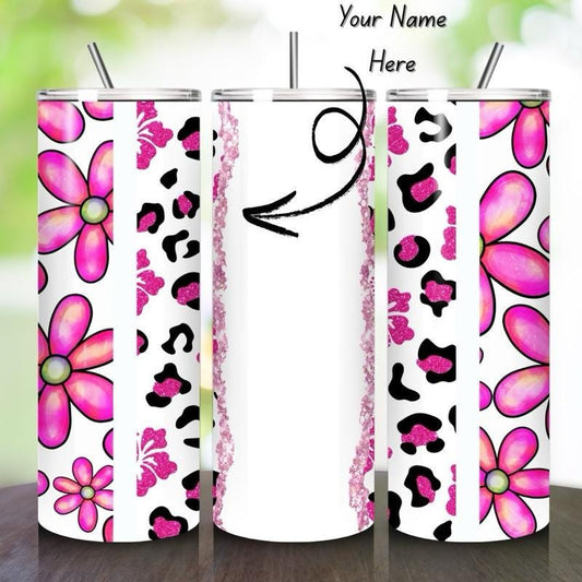 Personalised tumbler floral leopard print style 20oz - perfect for on-the-go hydration - vacuum flask - cup drinkware mug bottles water bott