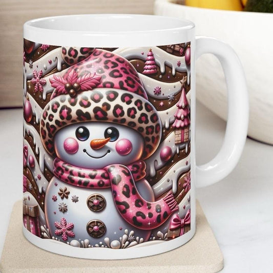 3d snowman christmas mug – cosy winter design with pink and brown accents, perfect festive gift! drinkware reusable tumblers cup washable